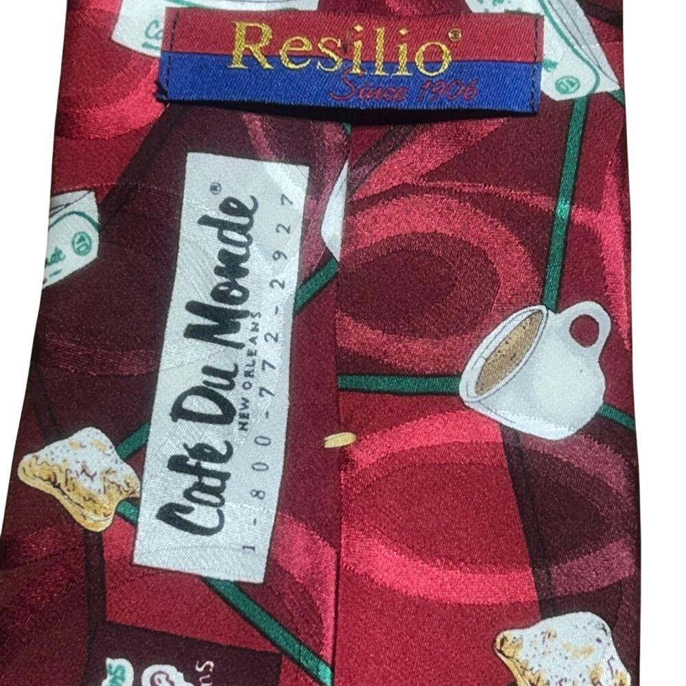 Cafe Du Monde Crimson red and white 100% silk mens necktie